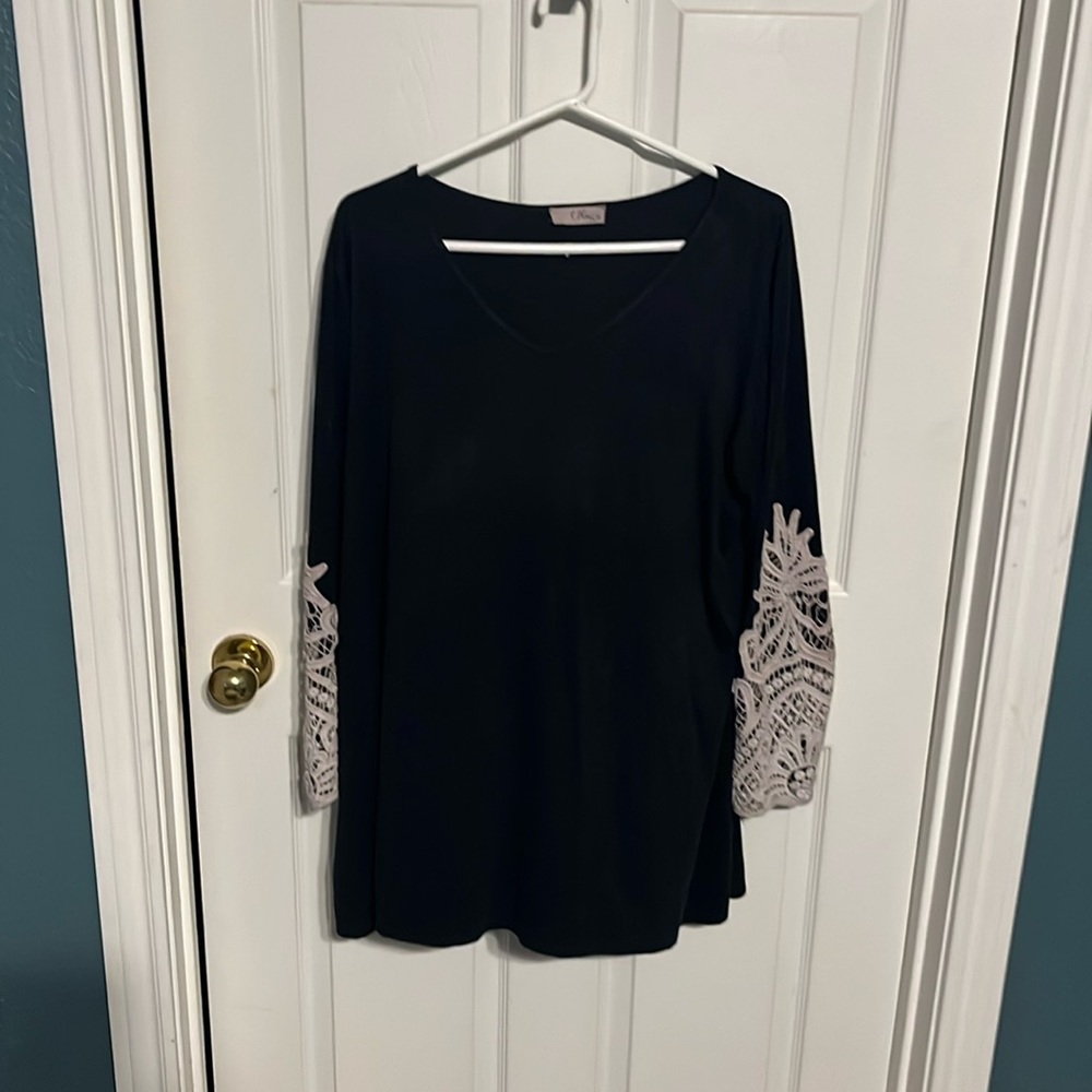 Black blouse with lace sleeves